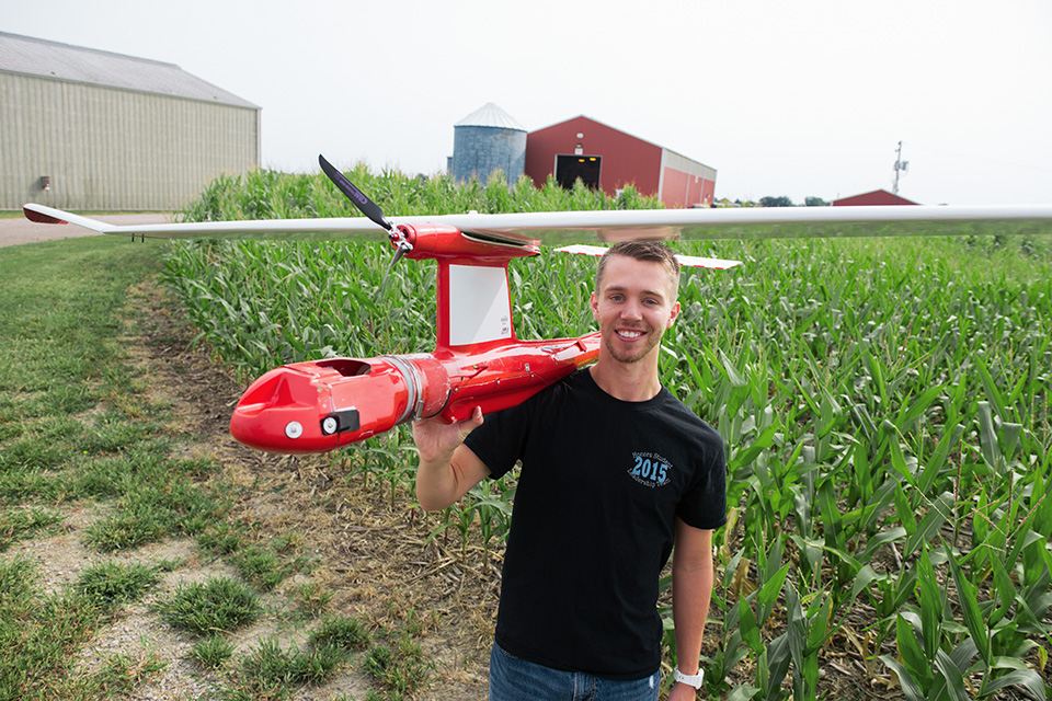 Jonathon (JJ) Malone with a drone at the University Farm.